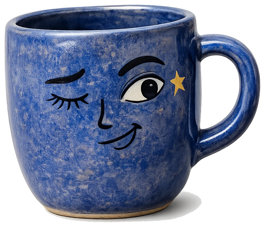 ספל כחול קורץ עם כוכב זהב