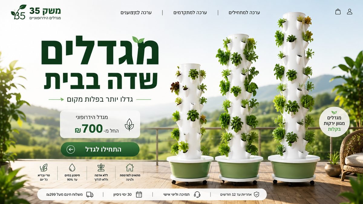 עיצוב דף הבית של משק 35, מגדלים הידרופוניים