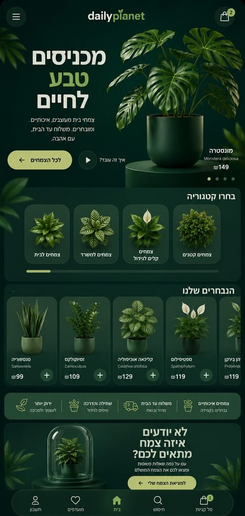 עיצוב אתר חנות צמחים, תצוגת טלפון