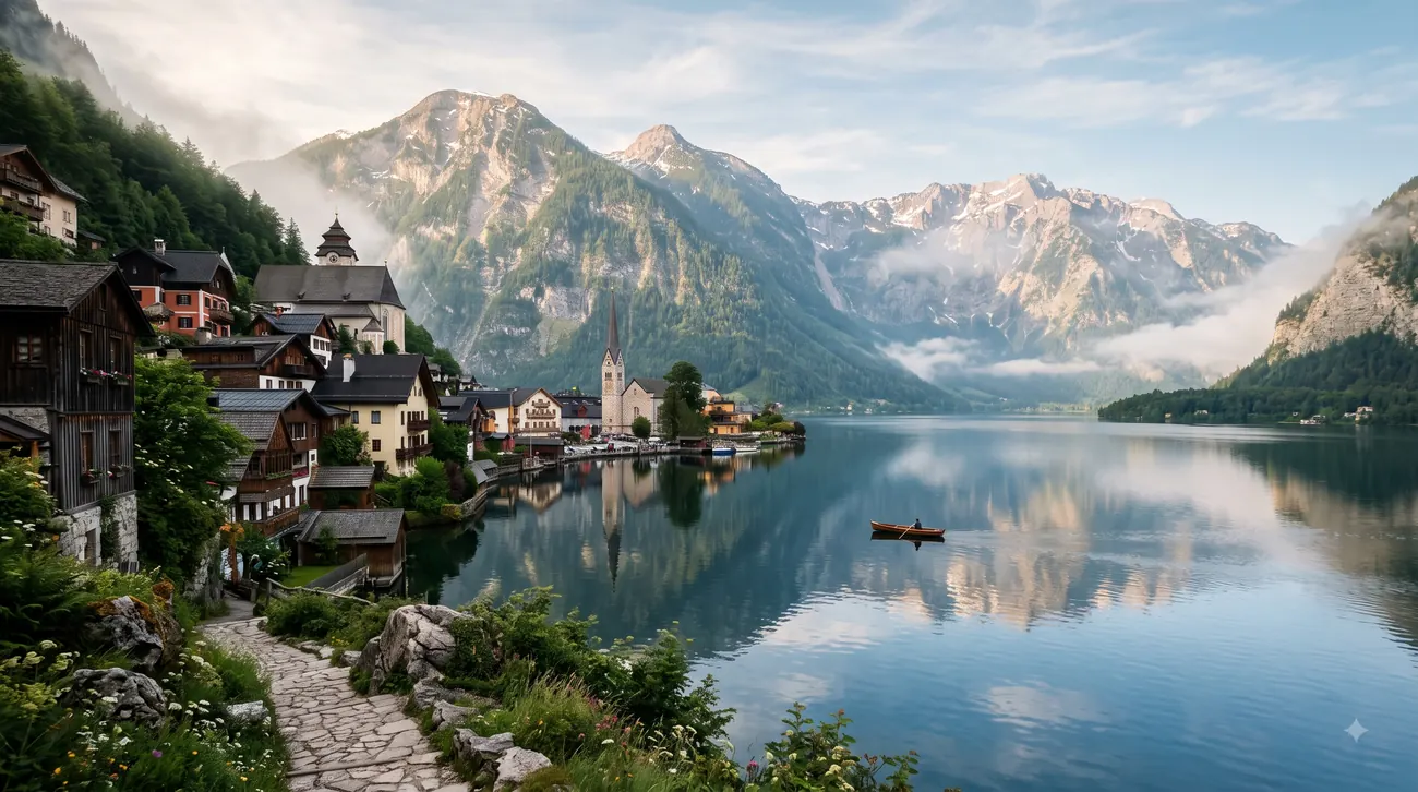 Alpine lakeside village