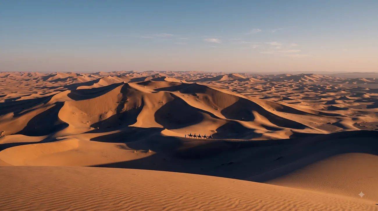 Sahara dunes with caravan