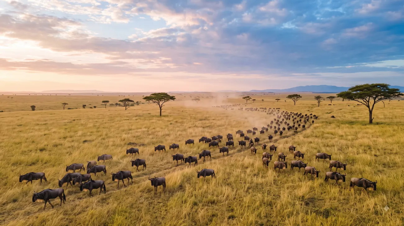 Wildebeest migration from above