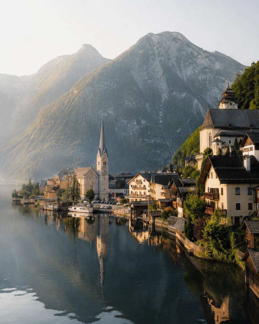 Alpine lakeside village in Europe