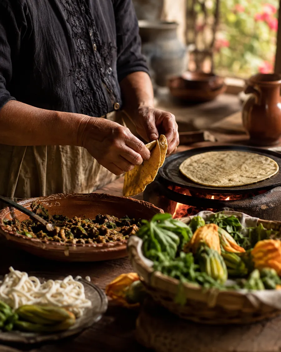 Hands preparing local food