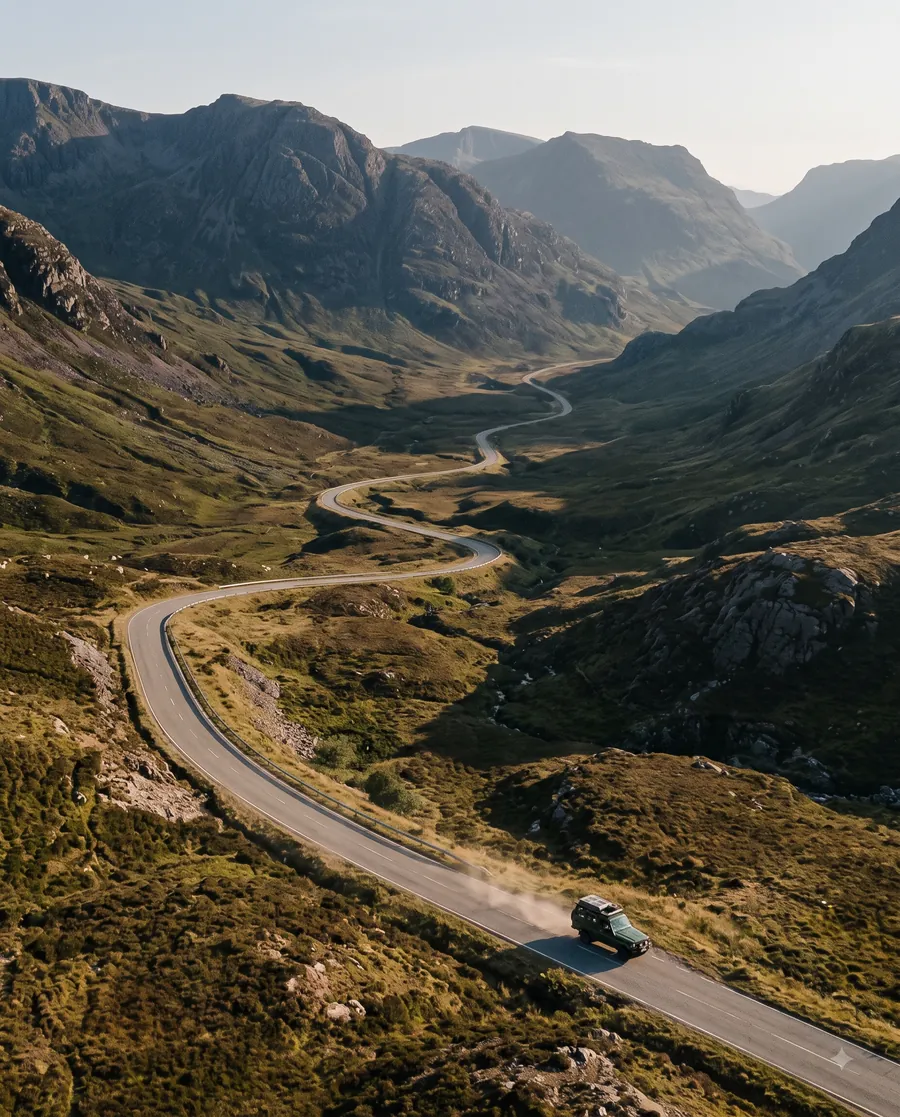 Winding road through a mountain valley