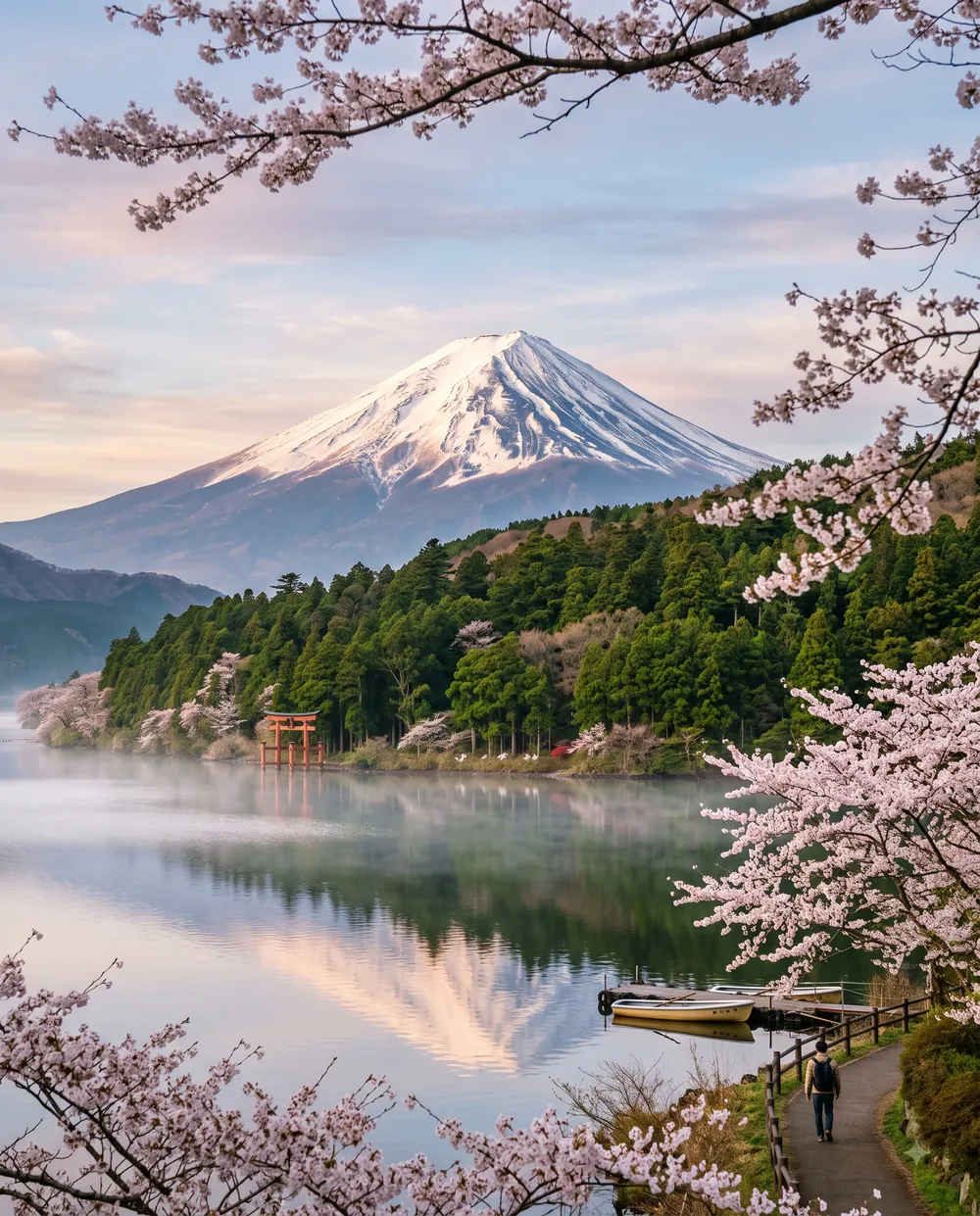 Mount Fuji with cherry blossoms