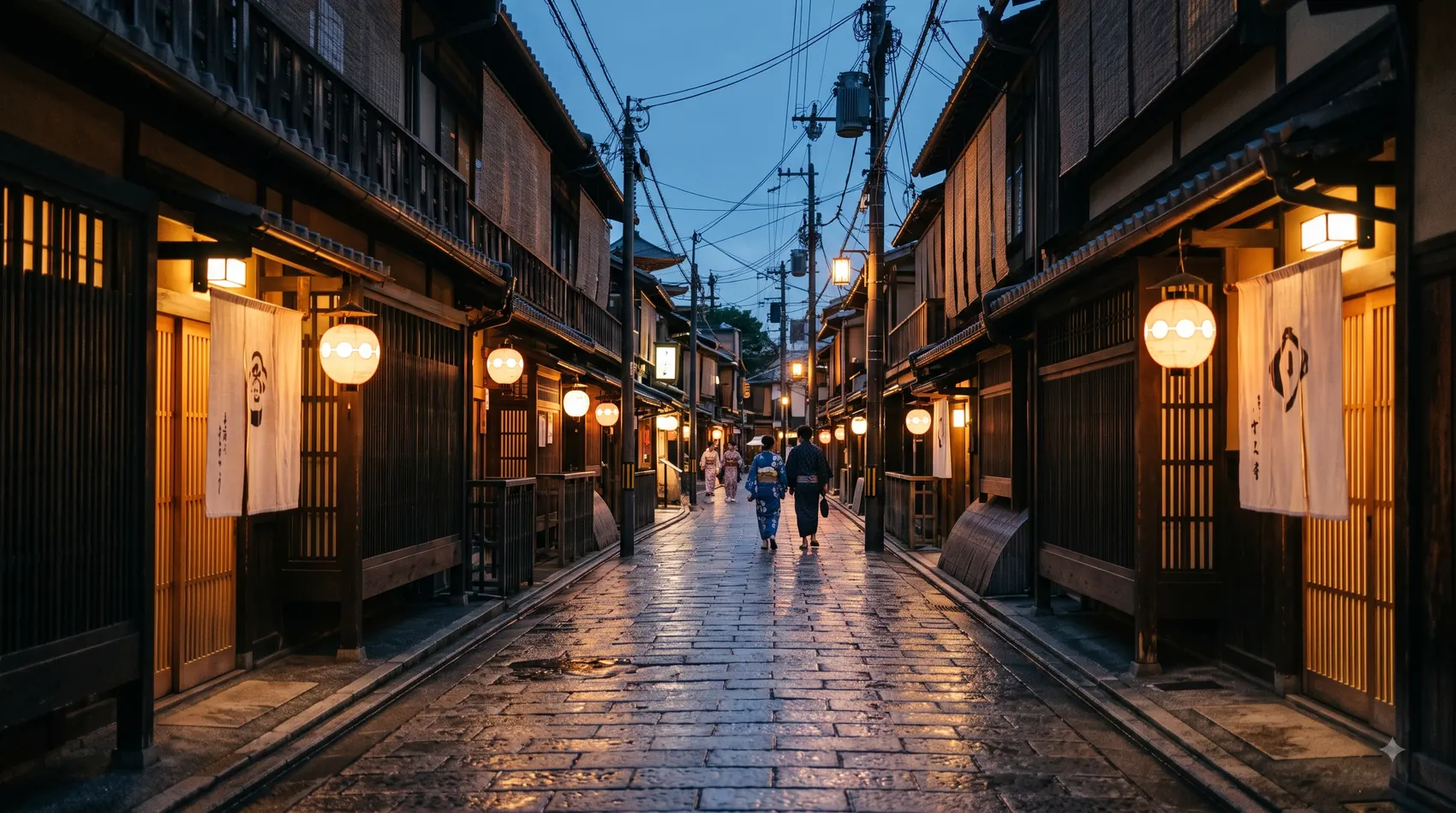 Gion in the rain at blue hour