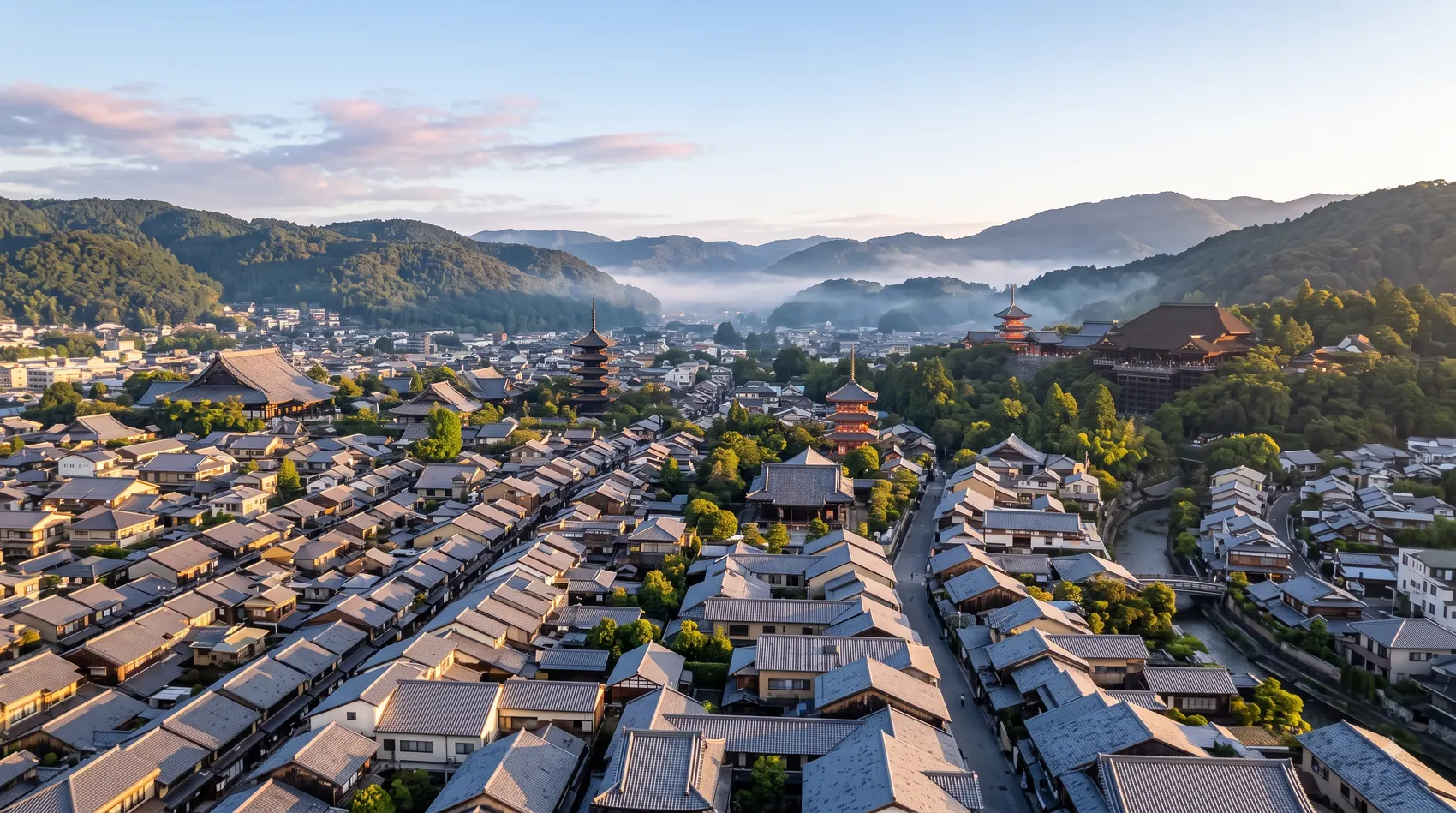 Kyoto rooftops at dusk