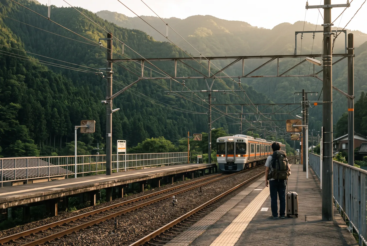 Traveler waiting on a rural platform
